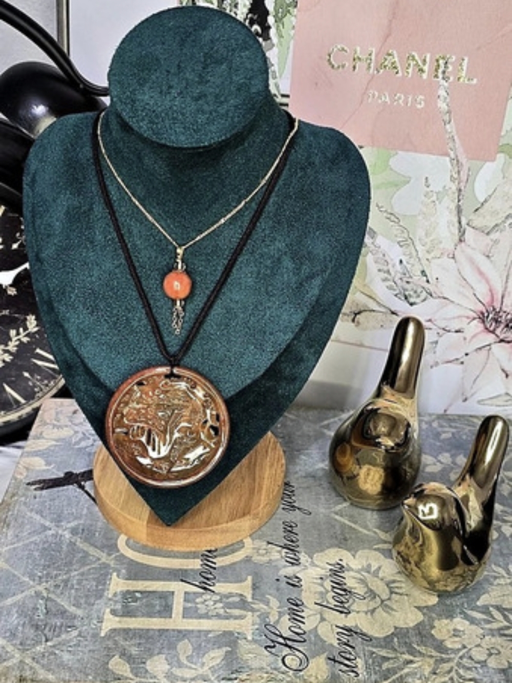 Holiday Bundle For 2 Natural Red Jadiete Landscape Statement Pendant Necklace